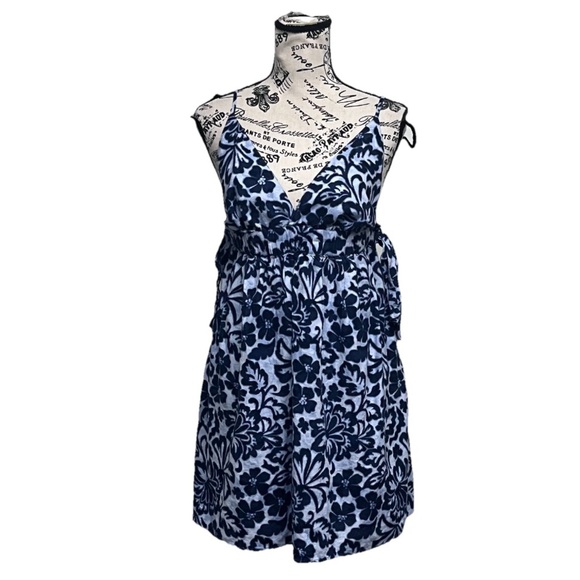 Aerie Linen Blend Hawaiian Floral Side Tie Mini Dress Women’s M Cottagecore - Picture 2 of 10